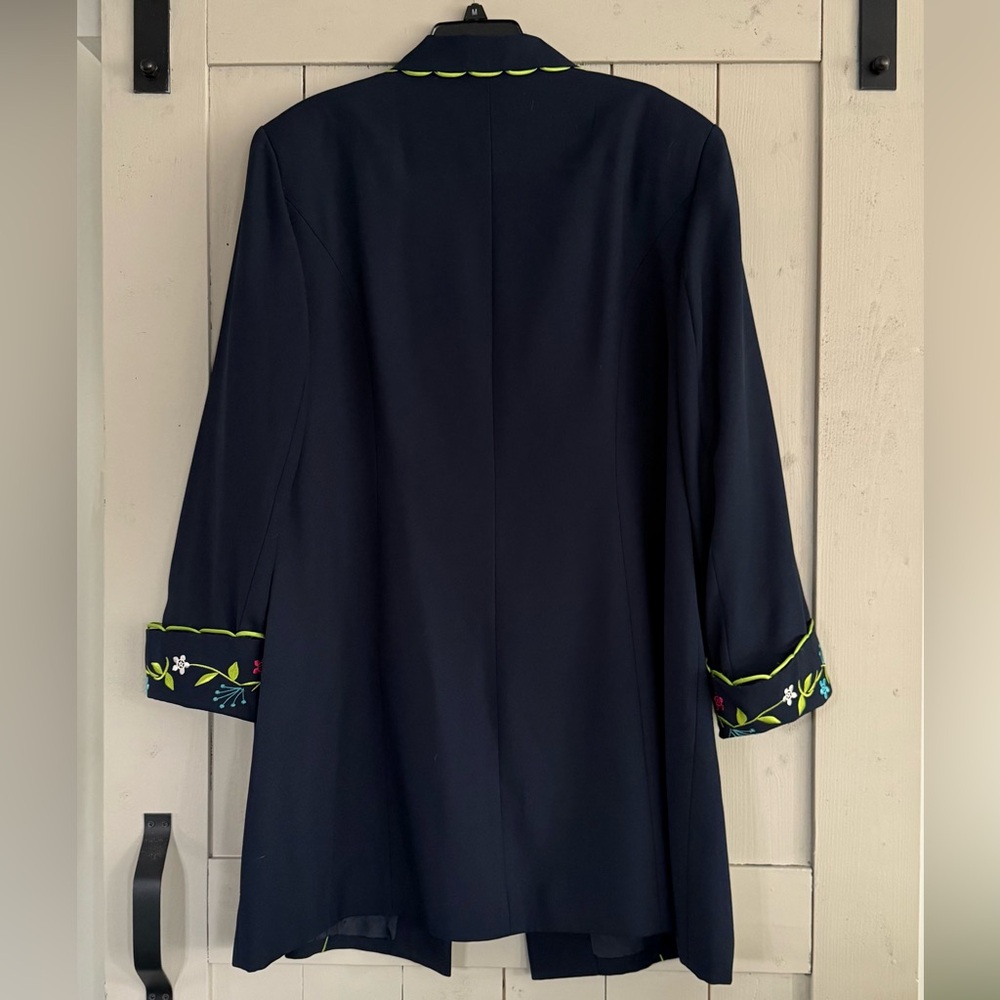 Vintage Embroidered Colorful Floral Navy Coat - Womens Jacket - Picture 4 of 7